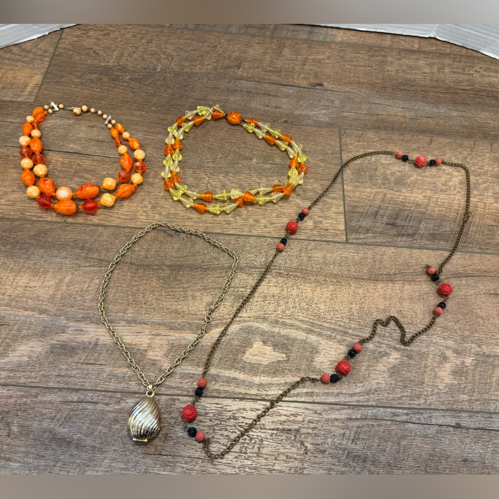 Bundle of 4 Costume Jewelry Necklaces Mid Century Modern Jewelry